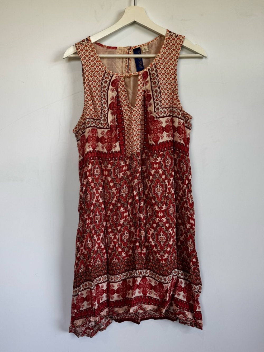 Blue Rain Red and Cream Printed Mini Dress Size Medium